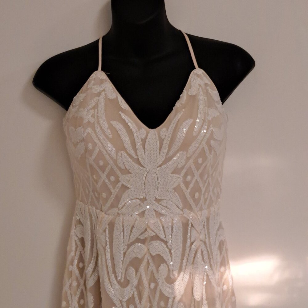 Lulus Cream Romper With White Sequins Size Small - image 5